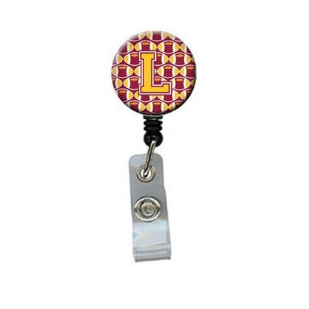 CAROLINES TREASURES Letter L Football Maroon and Gold Retractable Badge Reel CJ1081-LBR